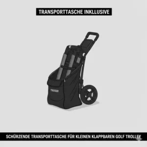 Eine passende Schutztasche für den golf trolley zusammenklappbar klein zum einfachen Tragen.