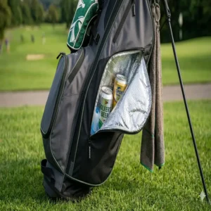 Nahaufnahme vom isolierten Kühlfach einer Golf Tasche für kühle Getränke.