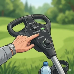Einfache und intuitive Bedienung am Griff vom Golf Trolley für Senioren.