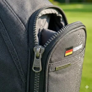 Hochwertige Reißverschlüsse an einer golf tasche langlebiges material im Detail.