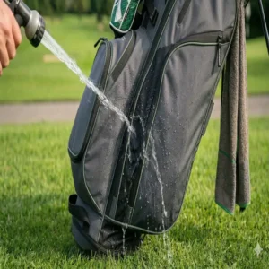 Wasserdichtes Material einer Golf Tasche mit integriertem Kühlfach zum Schutz vor Regen.