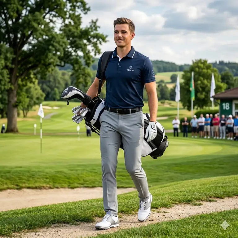 Golfspieler auf einem Golfplatz in golf kleidung turnier geeignet.