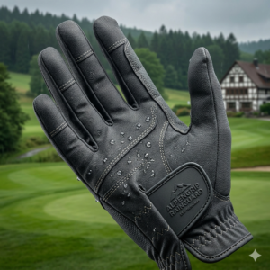 Nahaufnahme der speziellen Materialstruktur für maximalen Grip bei golf handschuhe regenfest.
