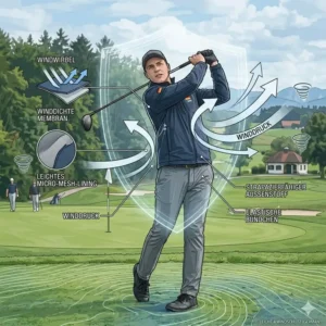 Technische zeichnung der materialstruktur für eine golf jacke leicht windschutz gegen kalten wind.