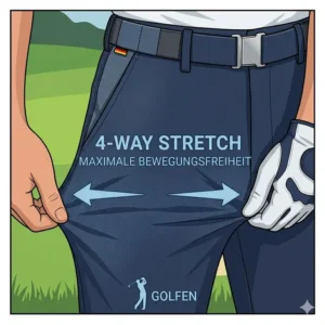 Nahaufnahme des technischen Gewebes, das die extreme Dehnbarkeit und Haltbarkeit der golf hose elastisch herren veranschaulicht.