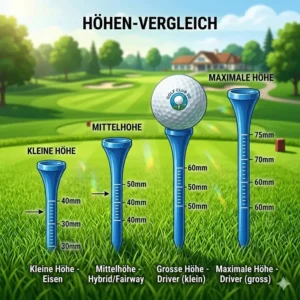 Verschiedene Größen der golf tees bruchfest im direkten Vergleich.