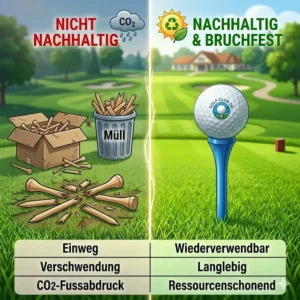 Illustration der Umweltvorteile durch langlebige golf tees bruchfest gegenüber Holz-Tees.