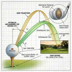 Darstellung des optimalen Abflugwinkels für einen golf ball für hohe distanz.