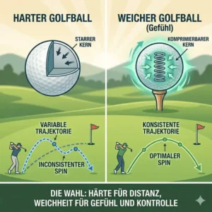 Vergleichsgrafik zwischen golf ball weich gefühl und einem harten Distanzball.