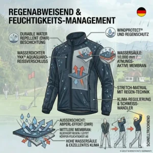 Grafik der wasserabweisenden oberfläche einer modernen golf jacke leicht windschutz bei nieselregen.