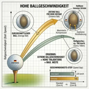 Vergleich der Ballgeschwindigkeit bei einem golf ball für hohe distanz.