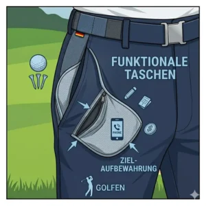Detaillierte Illustration der praktischen, funktionellen Taschenlösungen dieser golf hose elastisch herren, perfekt für Tees und Bälle.