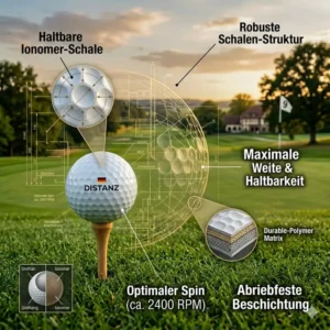 Detailansicht der widerstandsfähigen Schale beim golf ball für hohe distanz.