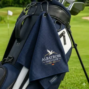 Nahaufnahme der hochwertigen Waffelstruktur von einem golf handtuch mikrofasertuch für beste Reinigungsergebnisse.