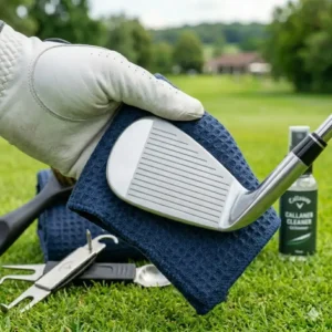 Weiches mikrofasertuch aus dem golf reinigungsset schläger zum polieren