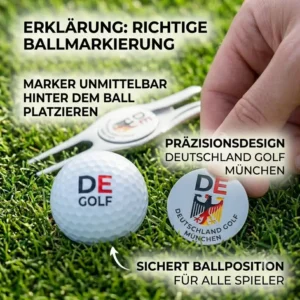 Demonstration der präzisen Ballmarkierung auf dem Green unter Verwendung der golf pitchgabel mit marker.