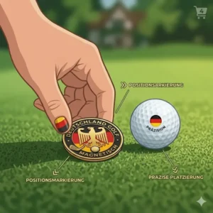 Golfspieler setzt einen golf marker magnetisch zur Positionsmarkierung auf das Green.