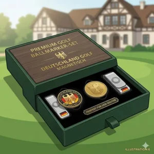 Premium golf marker magnetisch in einer eleganten Geschenkverpackung für Golfer.