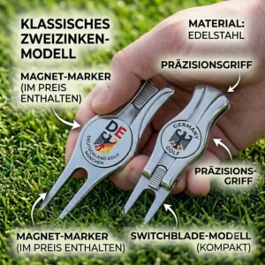 Produktvergleich verschiedener Stile und Modelle der klassischen golf pitchgabel mit marker.