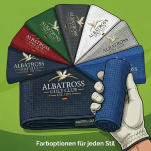 Verschiedene Farbvarianten des golf handtuch mikrofasertuch Designs passend für jeden Golf-Stil.