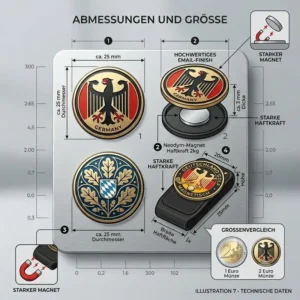 Abmessungen und technische Daten eines runden golf marker magnetisch im Vergleich.
