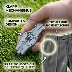 Sichere Aufbewahrung der klappbaren golf pitchgabel mit marker in der Hosentasche.