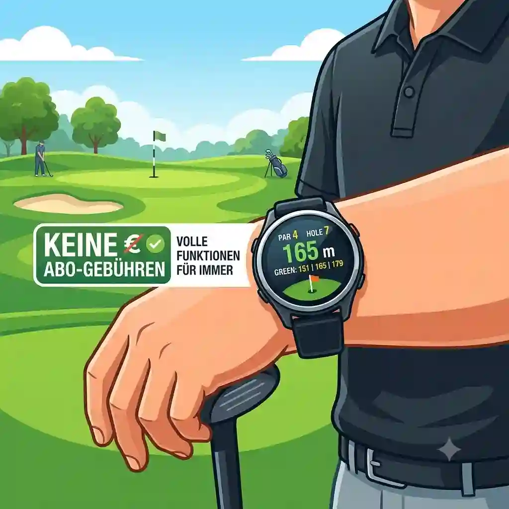 A golfer wearing a golf gps uhr ohne abo to check precise distances on the fairway.