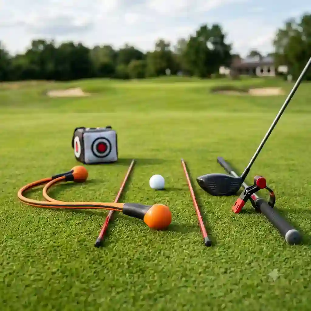A selection of the best tools on the green featuring a high-quality golf schwung übungshilfe for training.