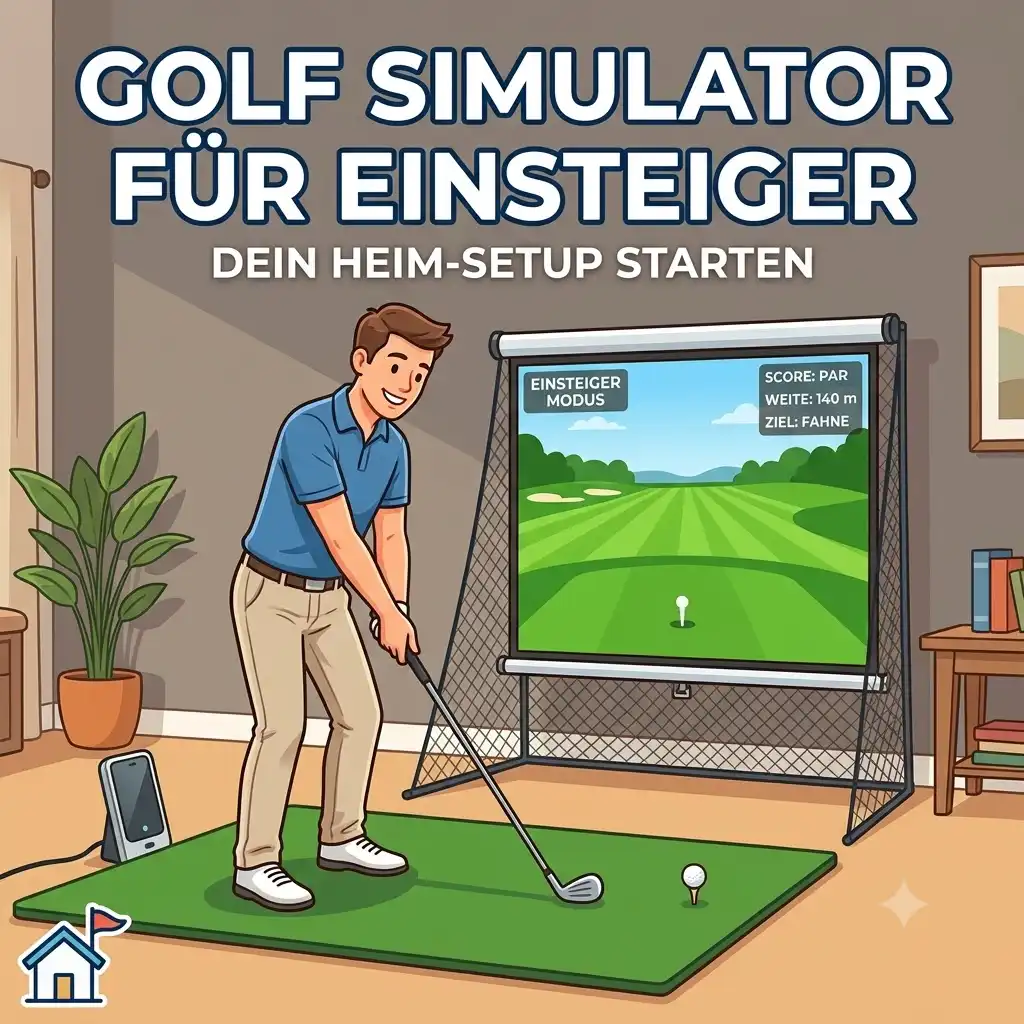 A beginner using a modern golf simulator einsteiger for their first home training session.