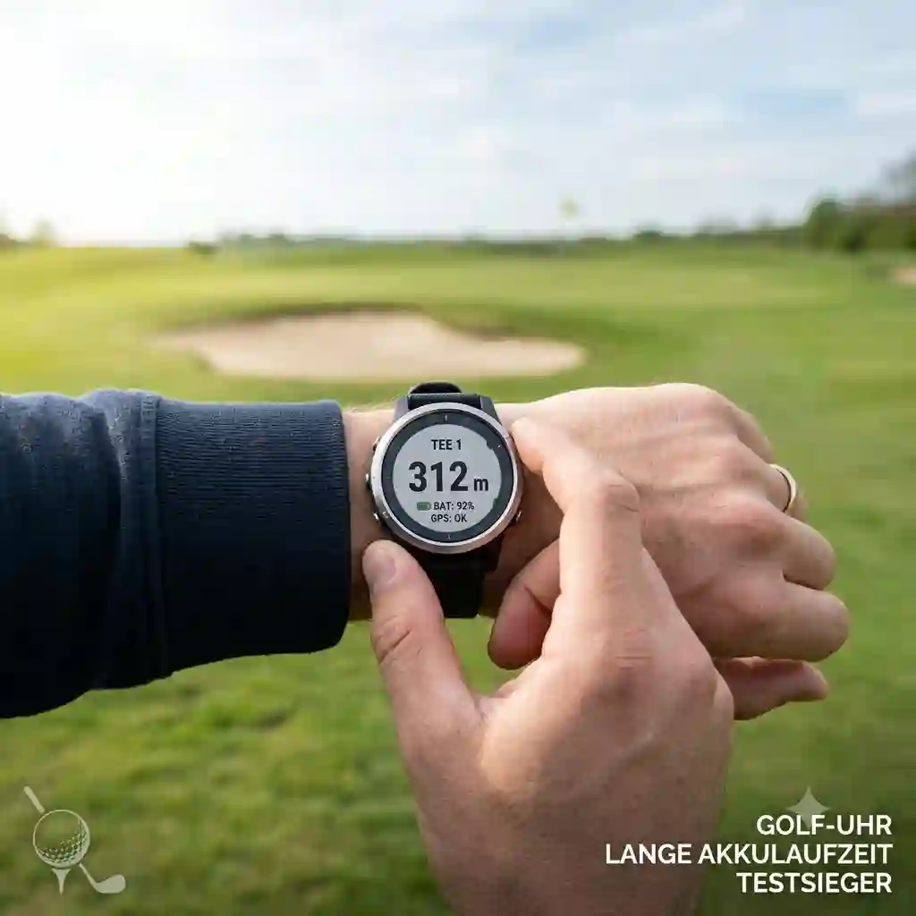 Professional golfer looking at a golf uhr lange akkulaufzeit during a tournament.