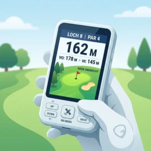 Illustration eines golf gps handgerät mit gut lesbarem Display und aktiver Entfernungsmessung.