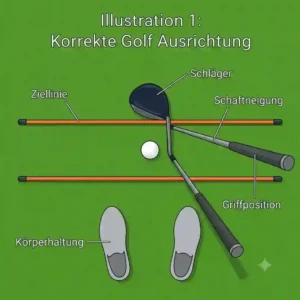 Diagram showing correct alignment and foot positioning using a golf schwung übungshilfe.