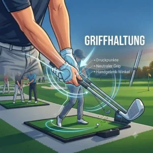 Illustration of the correct club alignment and grip technique during golf technik training.