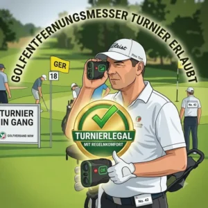 Ein offizielles Prüfsiegel, das anzeigt, dass dieses spezifische golf entfernungsmesser turnier erlaubt und regelkonform ist.