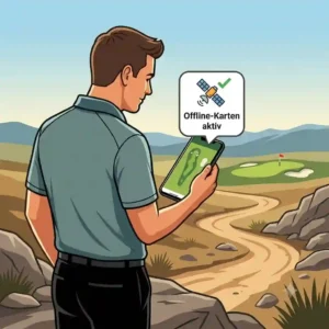 A golfer using a golf gps app offline in a remote area without cellular service.