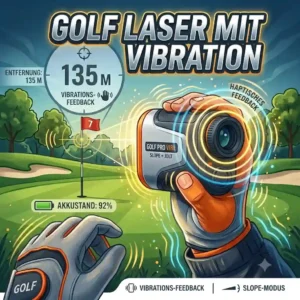 The internal display view of a golf laser mit vibration showing distance overlay.