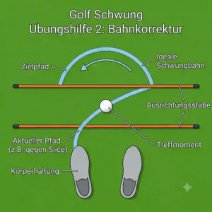 Correcting the swing path to fix a slice with a dynamic golf schwung übungshilfe illustration.