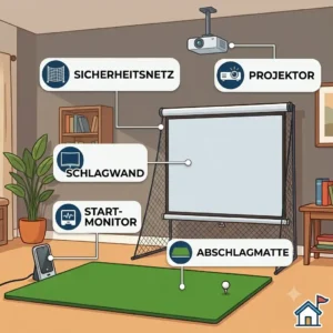 An overview of the essential components needed for a basic golf simulator einsteiger home system.