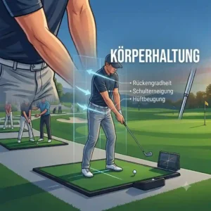 Graphic representation of the correct posture and leg positioning for effective golf technik training.