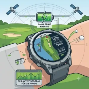 Detailed view of GPS tracking active on a golf uhr lange akkulaufzeit for precise distance measurement.