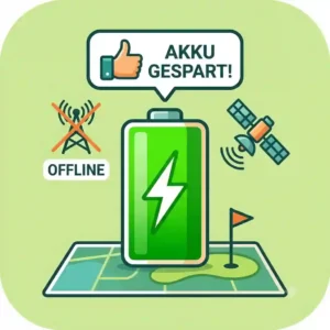 A smartphone displaying battery savings while running the golf gps app offline mode.
