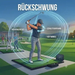 A vector graphic showing the ideal club path during the backswing in golf technik training.