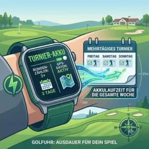 Multi-day tournament schedule displayed on a golf uhr lange akkulaufzeit for endurance tracking.