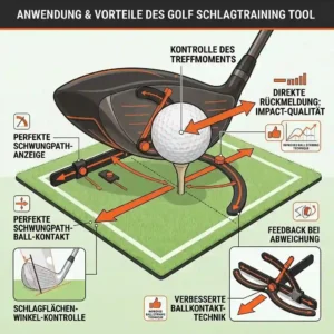 A close-up view focusing on the technical impact feedback provided by a golf schlagtraining tool during driver practice.