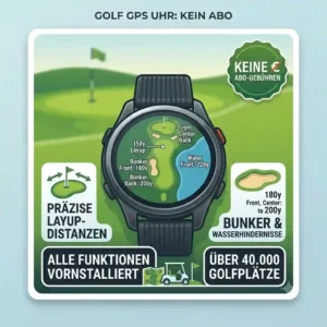 Visualizing hazard and layup distances on a golf gps uhr ohne abo during a game.