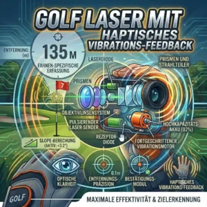 A golf laser mit vibration with slope technology active during measurement.
