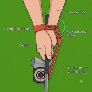Close-up vector artwork of a wrist guide golf schwung übungshilfe for proper hinge angles.