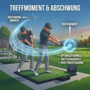Illustration of the optimal impact moment in golf technik training to maximize ball speed.