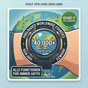 A golf gps uhr ohne abo showing preloaded worldwide golf courses without any subscription