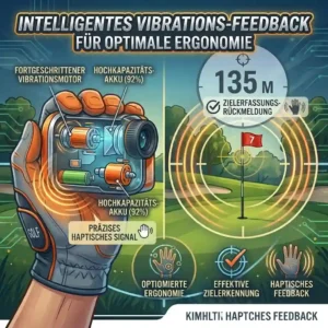 An illustration of a hand holding the compact golf laser mit vibration rangefinder.